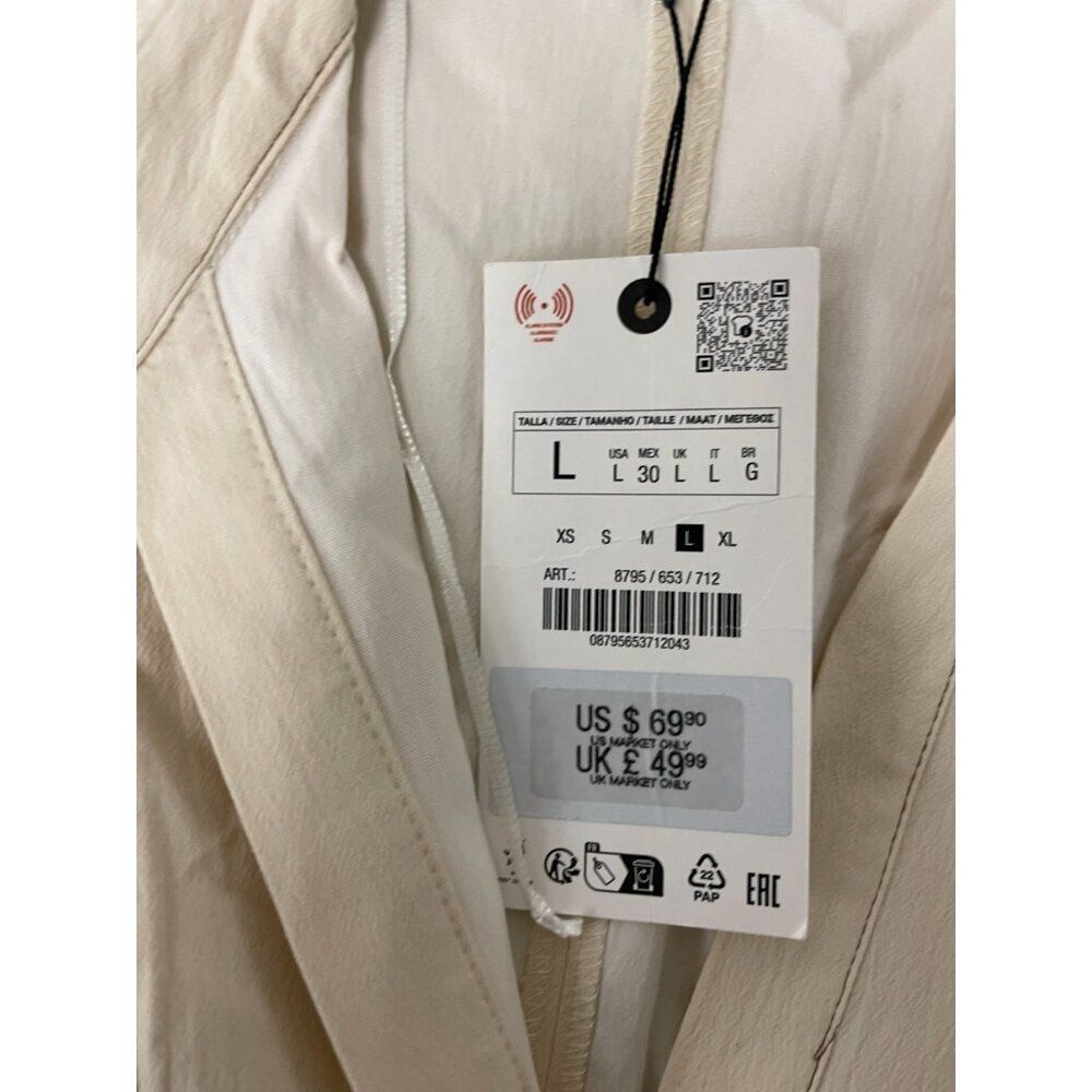Zara Womens Mini Dress Large Ecru Cream Polo Collared Topstitch 8795/653 NWT - Picture 5 of 16